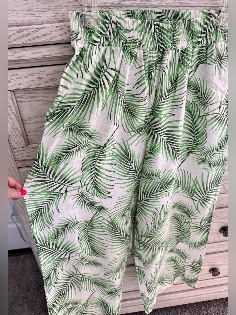 Sigrid Olsen Tropical Palm Leaf Linen Wide Leg Pants (M)